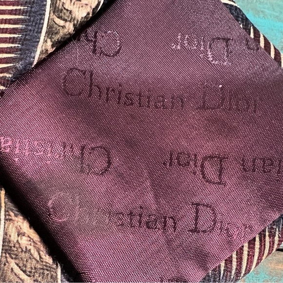 Vintage Christian Dior Silk Tie Striped & Leaf Print Designer Luxury - Picture 7 of 9